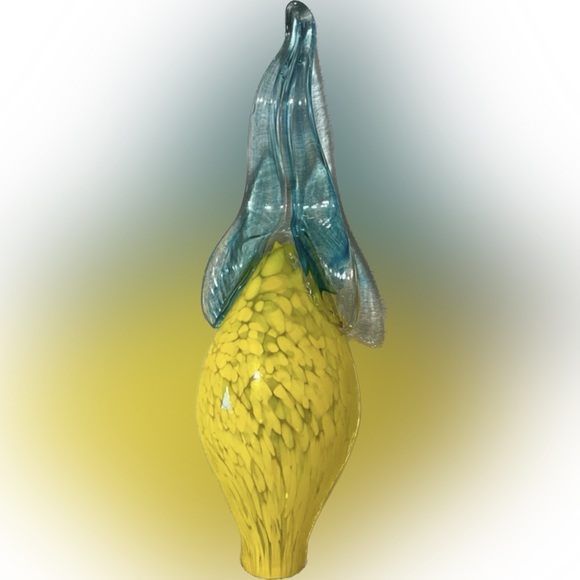 Handmade Other - ❌❌❌Blown Glass Art - Yellow Bulb - Blue Leaf - 13” Tall - Handmade